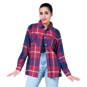 Mossimo Supply Co Blue Red Plaid Cotton Blend Flannel Button Down Shirt Size XXL
